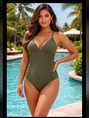 #55- L Space Olive Green One Piece Swim, Size 10